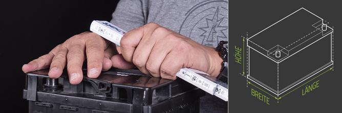 Das Bild zeigt eine Darstellung zum richtigen Messen von Batterien.