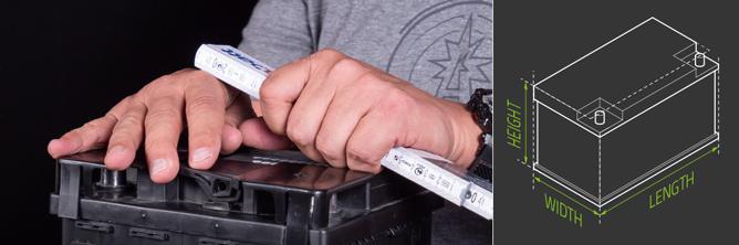 The picture shows a diagram for the correct measurement of batteries.