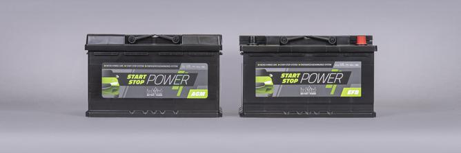 Das Bild zeigt zwei schwarze Batteriekästen mit der Aufschrift intAct Start-Stop-Power EFB & AGM