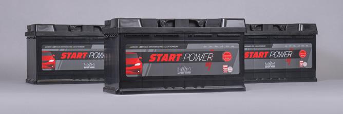 Das Bild zeigt drei schwarze Starterbatterien mit der Aufschrift Start-Power