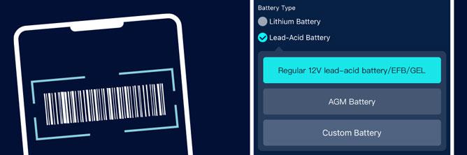The picture shows a graphic in which the barcode of the Battery-Guard is scanned.