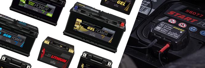 Das Bild zeigt Batterien mit verschiedenen Technologien wie AGM, GEL oder Lithium. Diese Technologien sind alle mit dem Battery-Guard kompatibel.