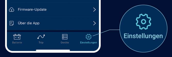 Die Grafik zeigt den Bereich Einstellungen in der intAct Battery Check App.