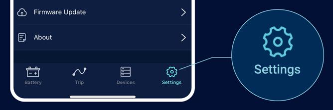The graphic shows the Settings area in the intAct Battery Check app.