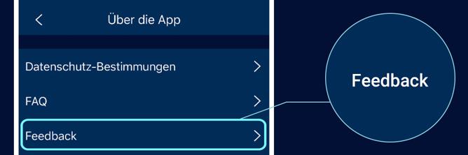 Die Grafik zeigt den Bereich "Feedback" in der intAct Battery Check App.