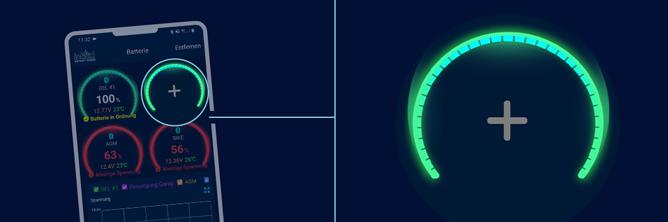 Die Bild zeigt eine Grafik in der das hinzufügen eines neuen Gerätes in der Battery-Guard App darstellt.