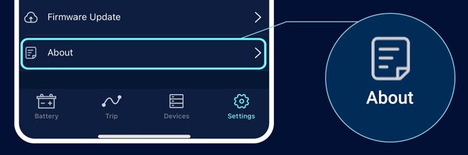 The graphic shows the "About the app" section in the intAct Battery Check app.