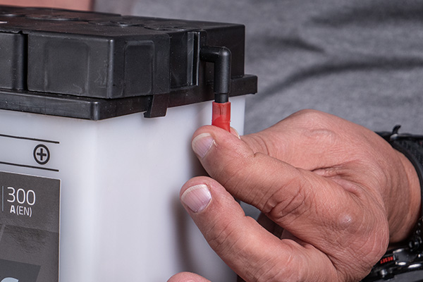 The picture shows the venting hose for a wet-cell battery.