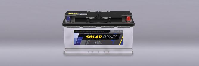 Das Bild zeigt einen hellgrauen Batteriekasten mit der Aufschrift intAct Solar-Power