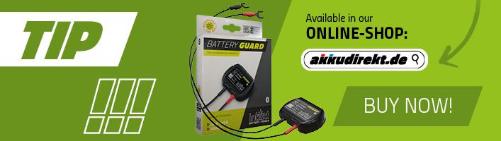 The picture shows the intAct Battery-Guard with the sales notice in the online store akkudirekt.