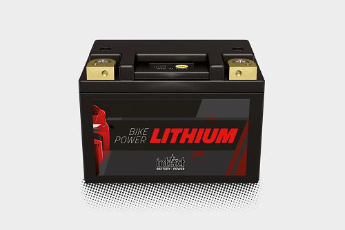 Das Bild zeigt die intAct Bike-Power Lithium Batterie auf einem grauen Hintergrund.