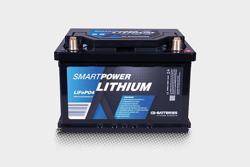 Das Bild zeigt die Lithium-Batterie der Forster Smart-Power-Serie by intAct vor einem grauen Hintergrund.