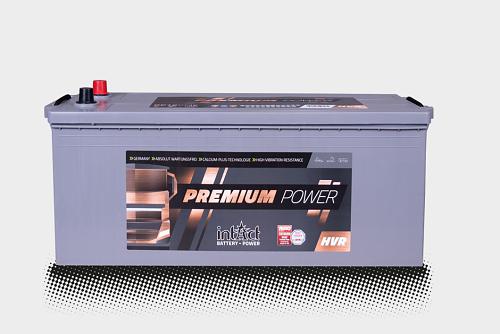 Das Bild zeigt die intAct Premium-Power Truck Batterie vor einem grauen Hintergrund.